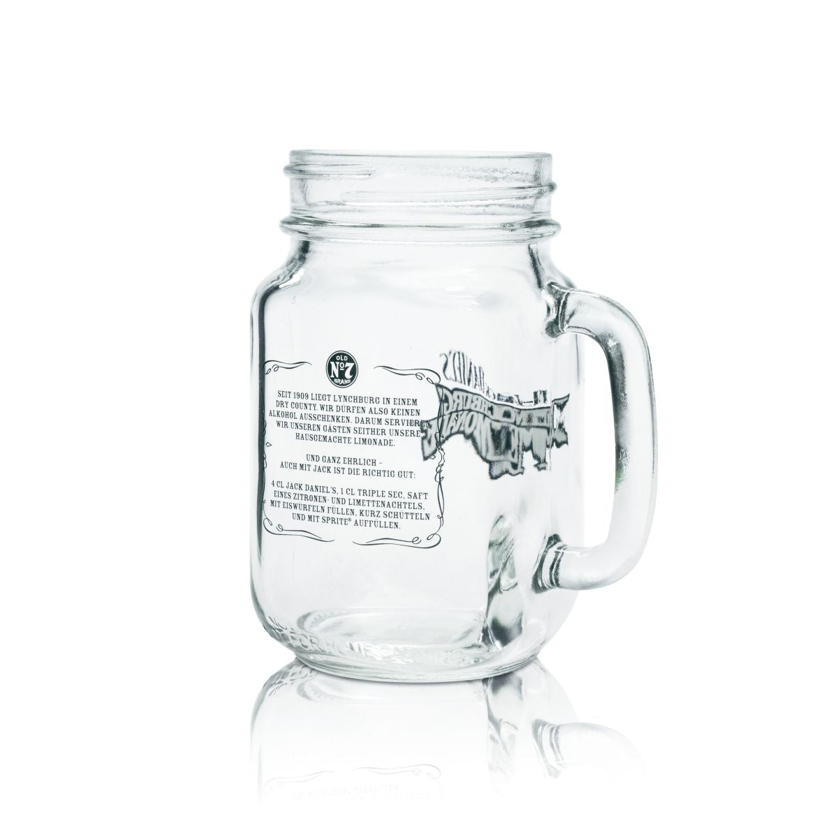Jack Daniels Glas 0,48l Mason Jar Krug Lynchburg Lemonade ohne Deckel Henkelglas