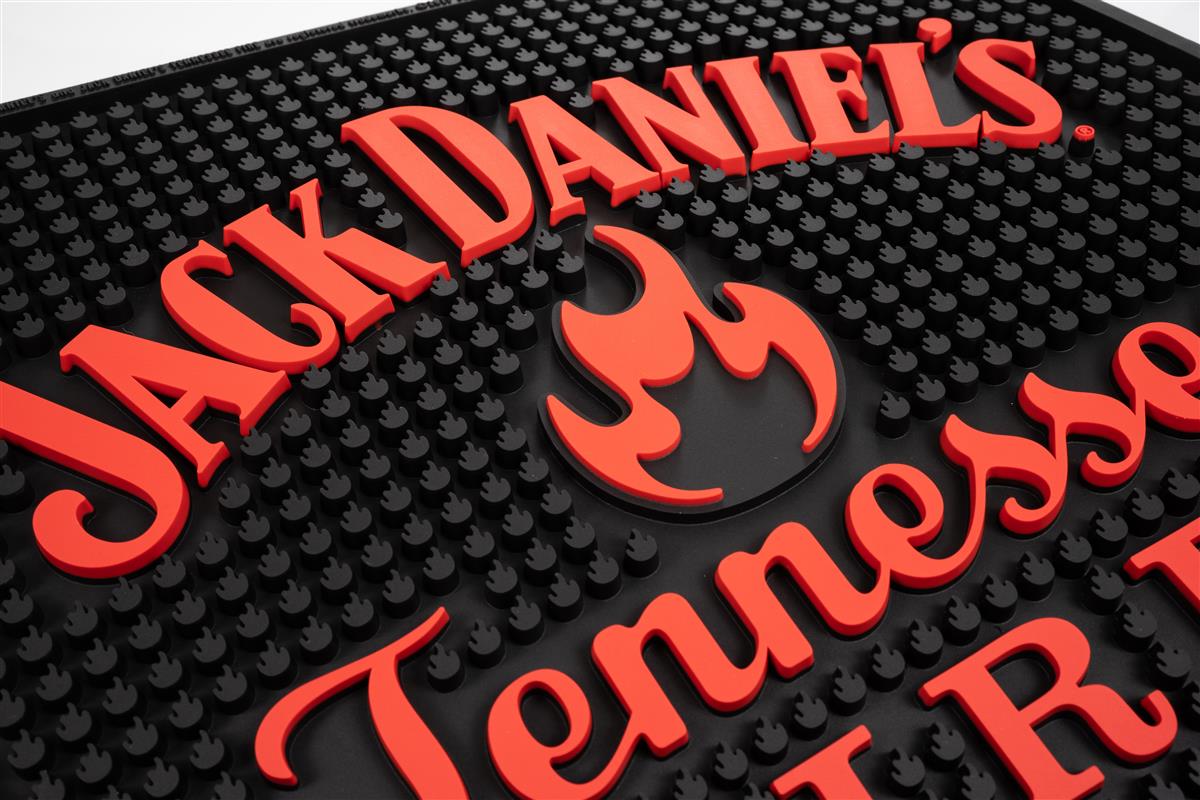 Jack Daniels Whisky Barmatte Abtropfmatte Barzubehör Fire 4eckig rot – Ansicht 2