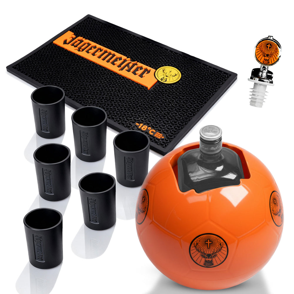 Jägermeister Bar Bundle Set II aus 6x Shotgläser 2cl Ausgießer Kühler Barmatte