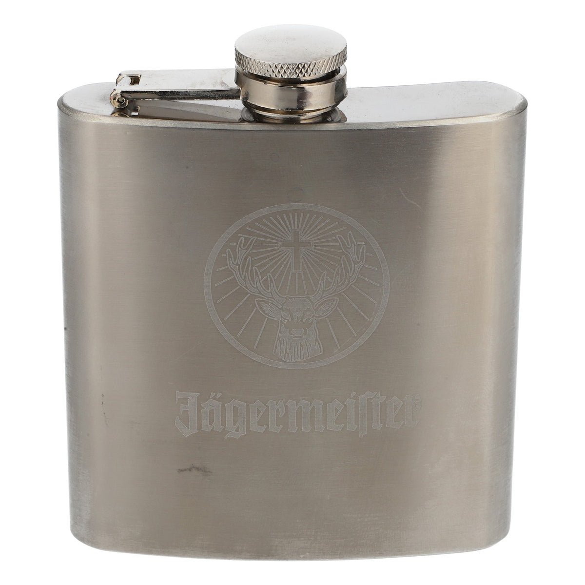 Jägermeister Likör Flachmann Trinkflasche Whiskyflasche Bottle to go Silber Logo mittig