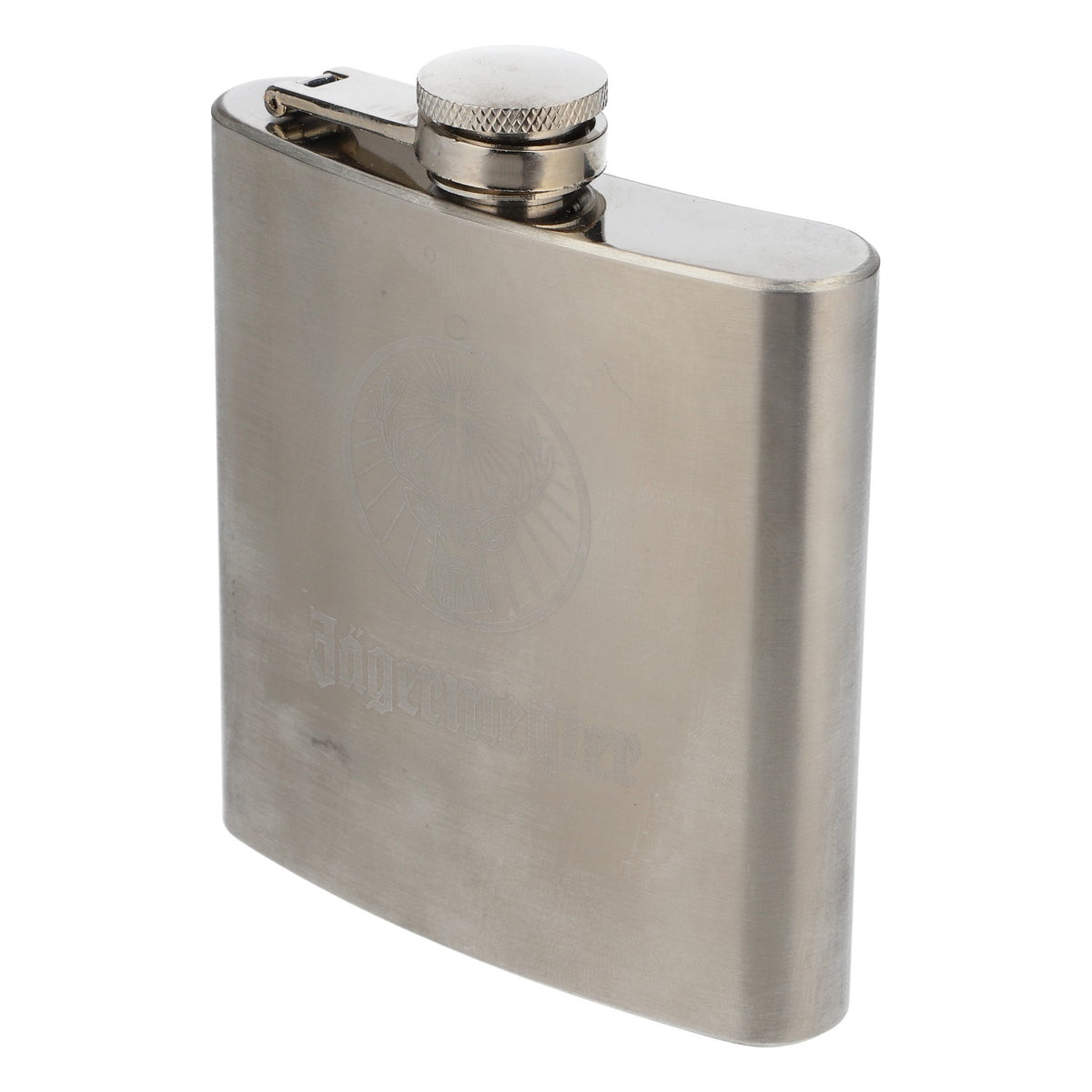 Jägermeister Likör Flachmann Trinkflasche Whiskyflasche Bottle to go Silber Logo mittig – Ansicht 2