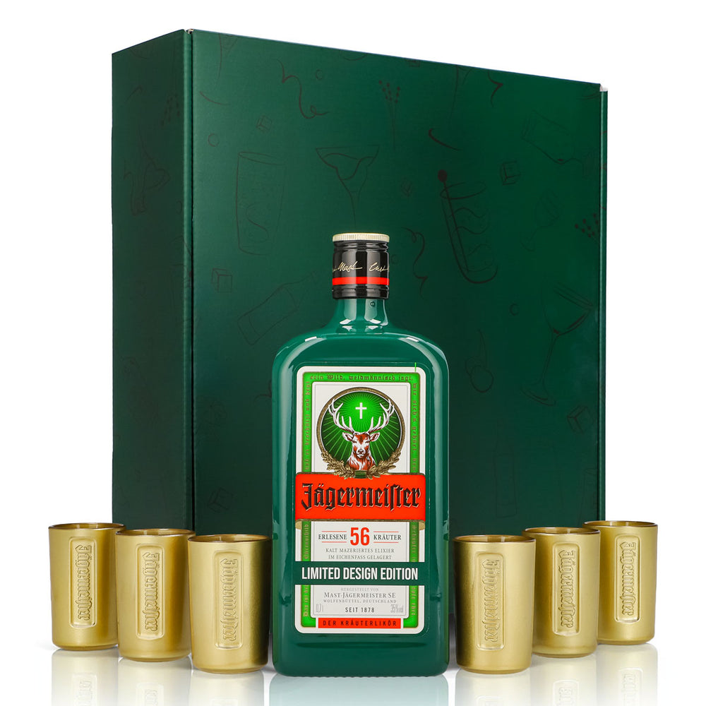 Jägermeister Likör Geschenksets grün–Shotglas gold–Herbal Green 0,7l