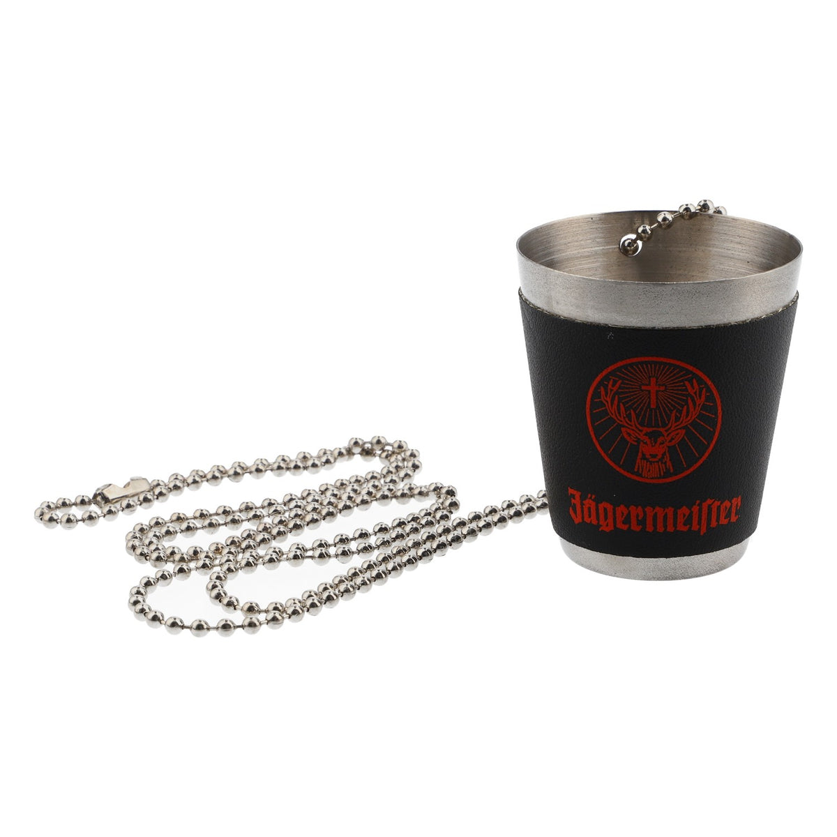 Jägermeister Likör Glas 2cl Shotglas Stamper Edelstahl umhängbar mit Kette Logo