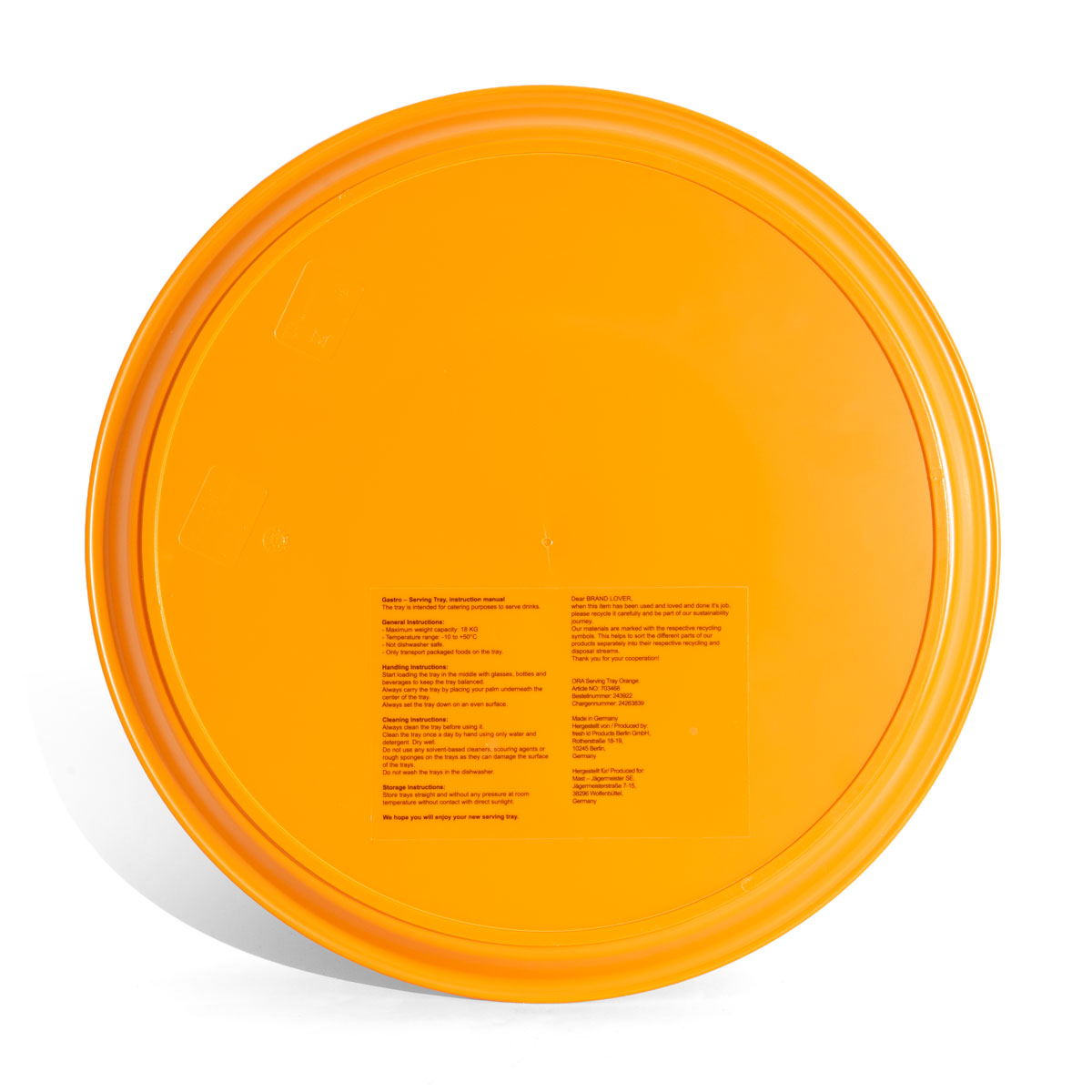 Jägermeister Likör Tablett Rundtablett Serviertablett 37cm Durchmesser "Orange" gummiert – Ansicht 3