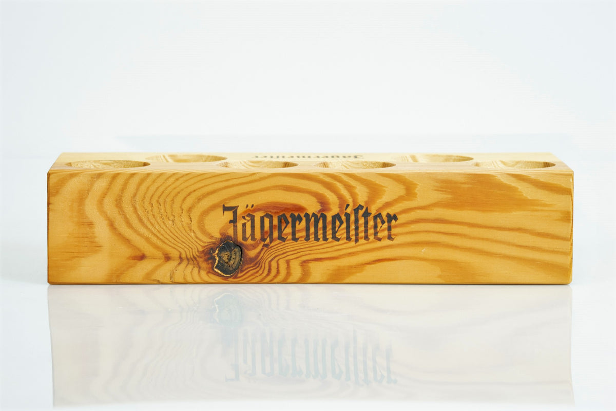 Jägermeister Likör Tablett Serviertablett Kellnertablett Holzblock für 6 Shots – Ansicht 2