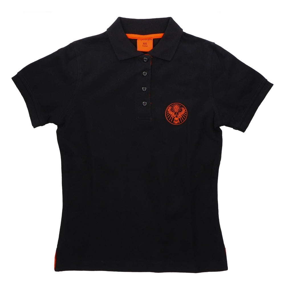 Jägermeister Polo T-Shirt Damen Gr. XXS schwarz Hirsch Stickerei Original