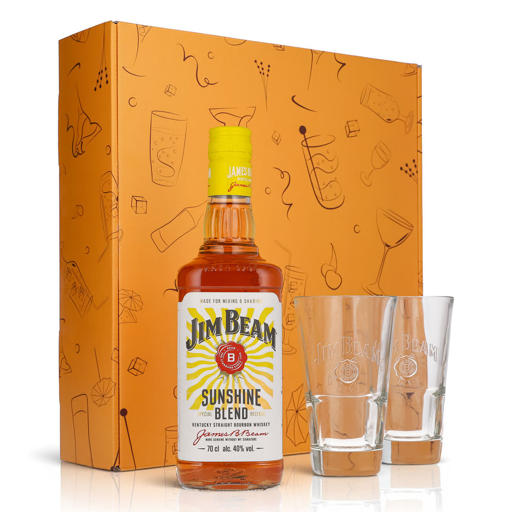 Jim Beam Geschenkset 0,7l Flasche 40,0 % Vol. + Longdrinkgläser Relief–Orange