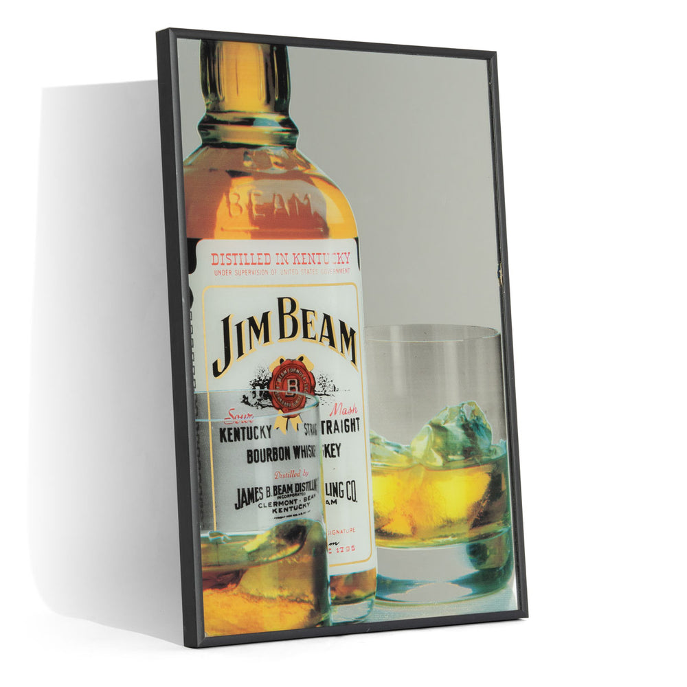 Jim Beam Whiskey Spiegel Werbespiegel Barutensilien Wandschmuck schwarzer Rahmen