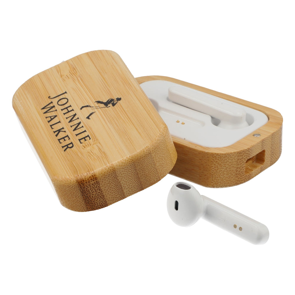 Johnnie Walker Whiskey Earphones Ohrhörer Bluetooth in der Holzbox Ladekabel