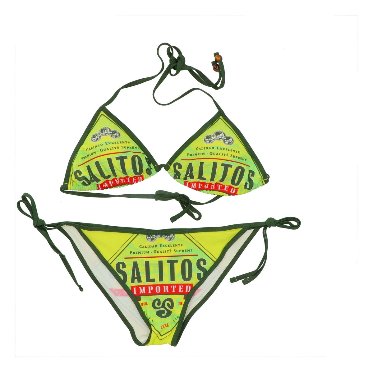 Salitos Bier Bikini Badebekleidung Strandbekleidung Damen Größe 36 grün/gelb