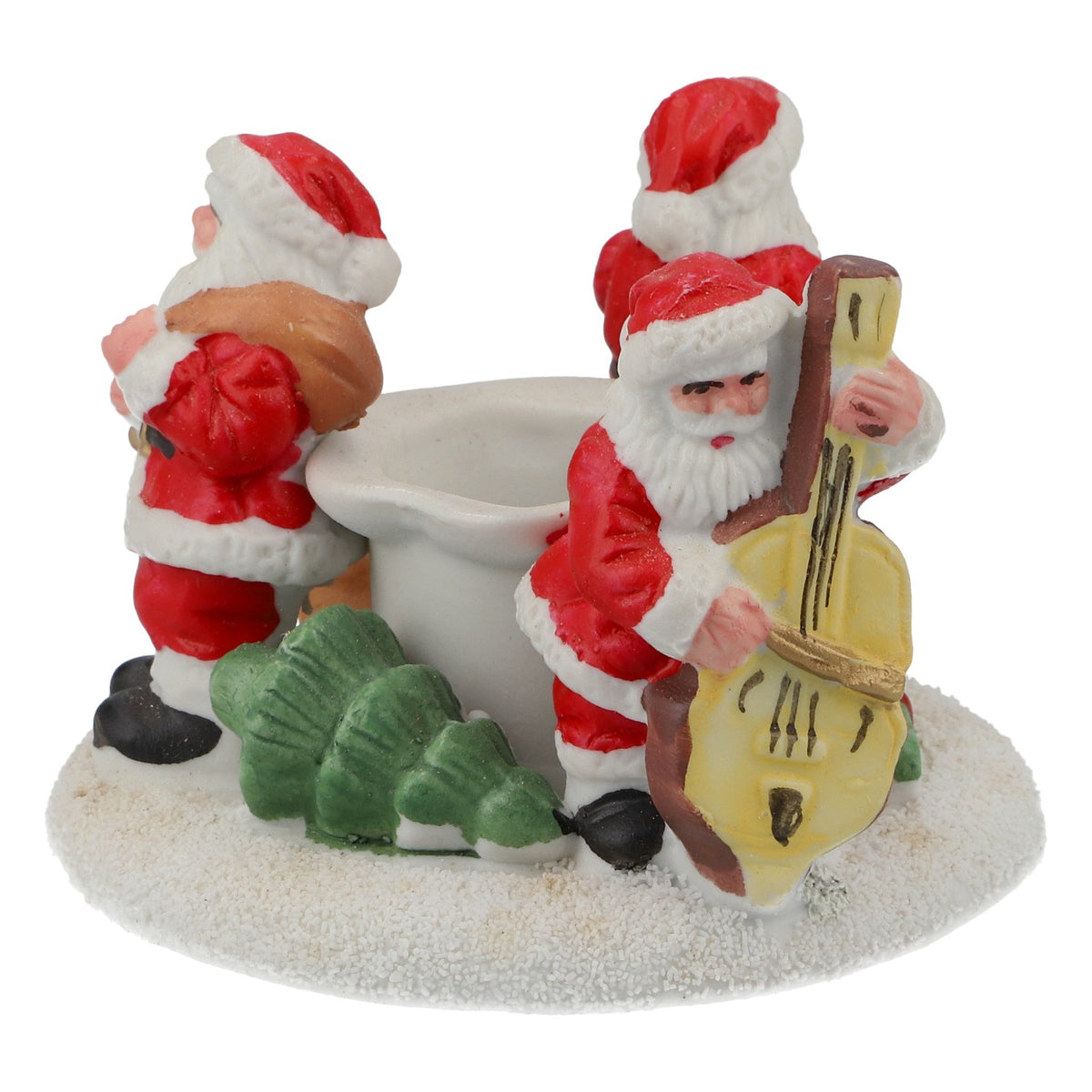 Keramik-Kerzenhalter Weihnachtsmänner Musiker Advents-Deko Schnee – Ansicht 3