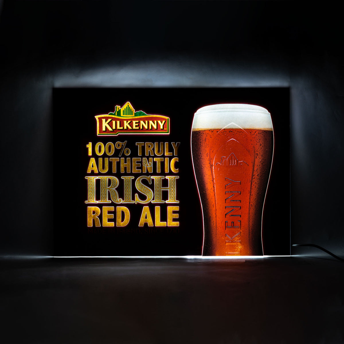 Kilkenny Bier LED Leuchtreklame Leuchtwerbung Holzschild rot inkl. Netzteil – Ansicht 4