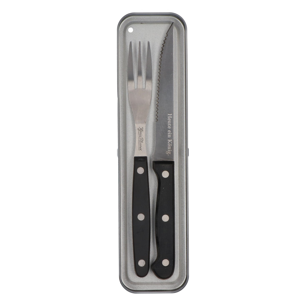 König Pilsener Bier Grillbesteck Steakbesteck Messer Gabel Edelstahl – Ansicht 2