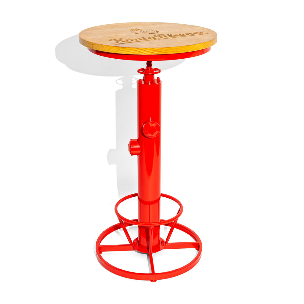 König Pilsener Bier Stehtisch Bistrotisch Massiv Vollmetall Holzplatte Rot Rund