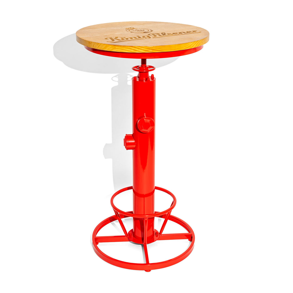 König Pilsener Bier Stehtisch Bistrotisch Massiv Vollmetall Holzplatte Rot Rund