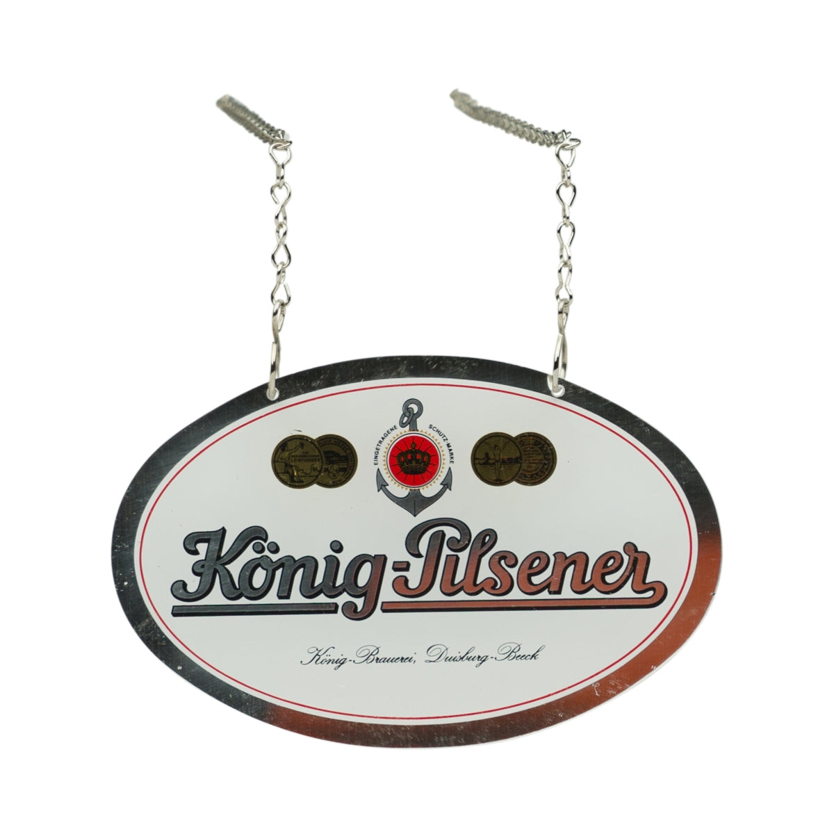 König Pilsener Bier Zapfhahn Schild 12x8cm Kette Zapfanlange Logo Tafel Metall