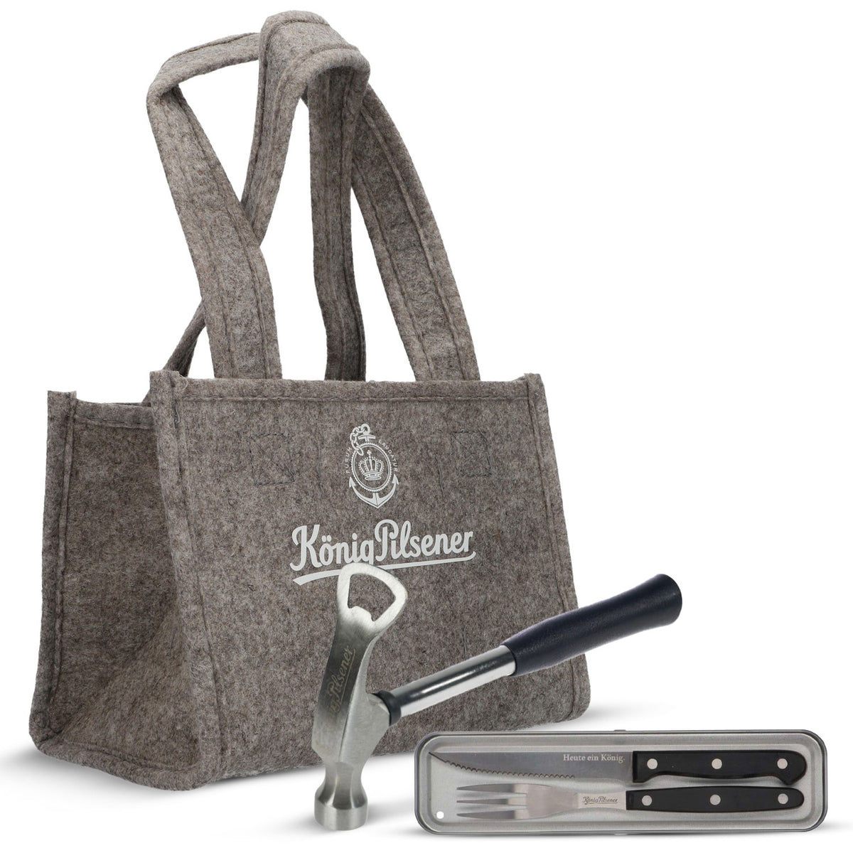 König Pilsener Bundle Fan Set II aus 1x Grillbesteck 1x Tasche 1x Hammer