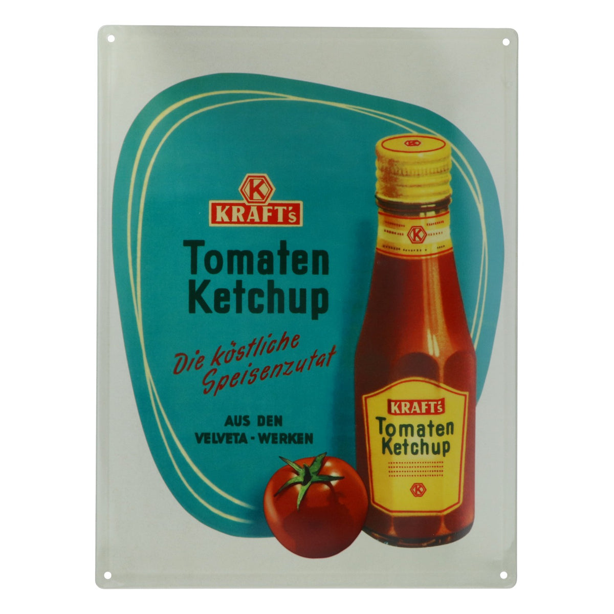 Kraft Lebensmittel Blechschild Wanddekoration Tomatenketchup weiß retro
