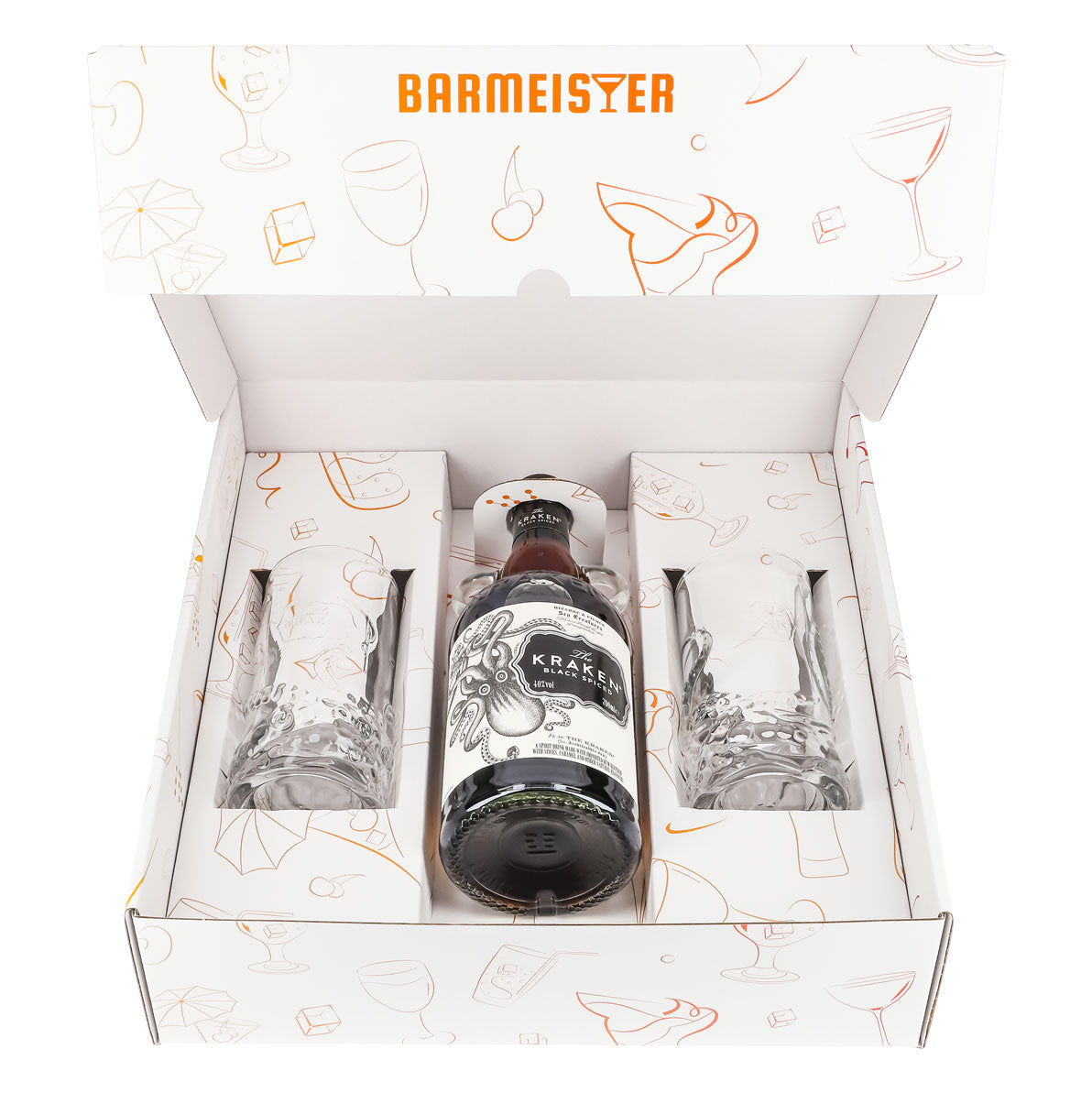 Kraken Rum Geschenkset 0,7l Flasche 40,0 % Vol. + Longdrinkgläser Relief–Weiß – Ansicht 2