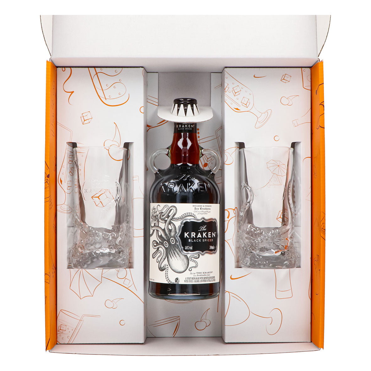Kraken Rum Geschenkset 0,7l Flasche 40,0 % Vol. + Longdrinkgläser Relief–Orange – Ansicht 4