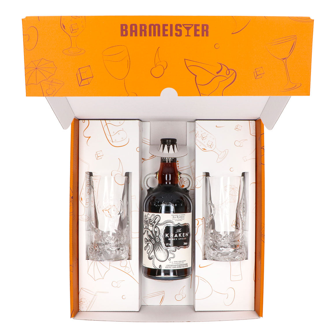Kraken Rum Geschenkset 0,7l Flasche 40,0 % Vol. + Longdrinkgläser Relief–Orange – Ansicht 5