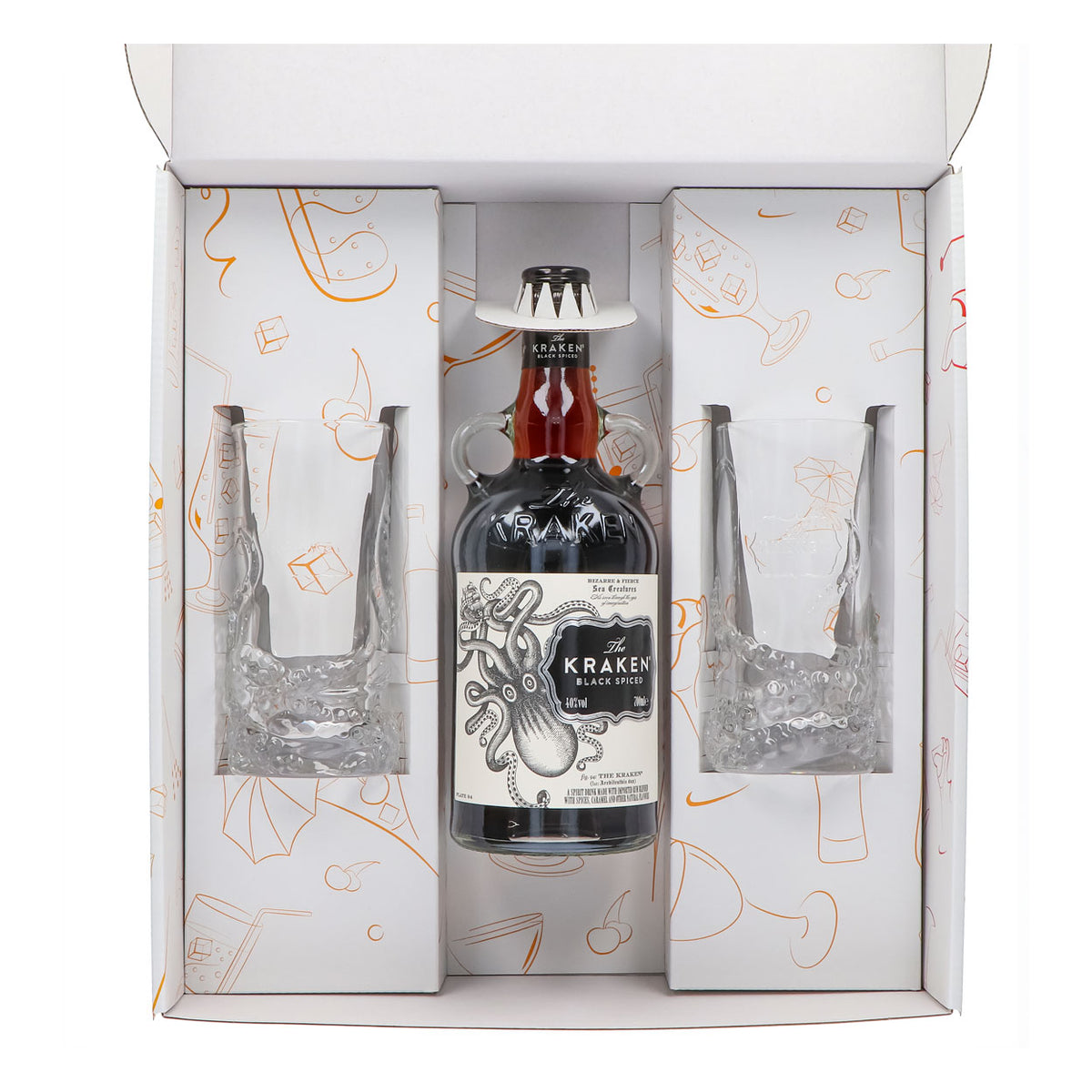 Kraken Rum Geschenkset 0,7l Flasche 40,0 % Vol. + Longdrinkgläser Relief–Weiß – Ansicht 3