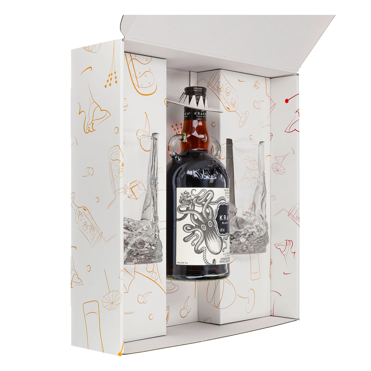 Kraken Rum Geschenkset 0,7l Flasche 40,0 % Vol. + Longdrinkgläser Relief–Weiß – Ansicht 4