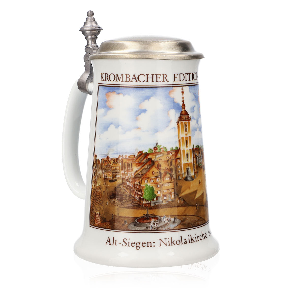 Krombacher Bierglas Jahreskrug 1990 Steinzeugkrug Seidel Zinndeckel 0,9l Krug – Ansicht 2