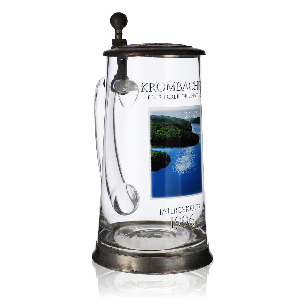 Krombacher Bierglas Jahreskrug 1996 Glas Gläser Seidel Zinndeckel 0,9l Krug – Ansicht 2