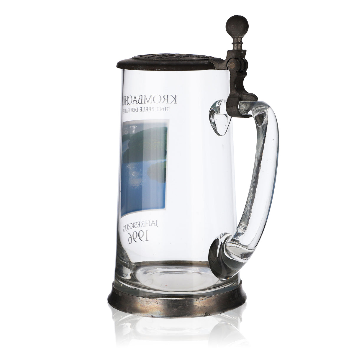Krombacher Bierglas Jahreskrug 1996 Glas Gläser Seidel Zinndeckel 0,9l Krug – Ansicht 4