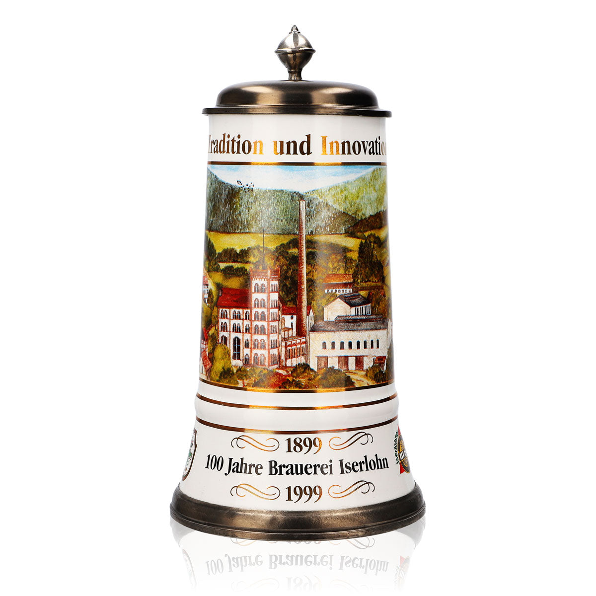Krombacher Bierglas Steinzeugkrug Seidel Zinndeckel 1,09l Krug "100 Jahre"