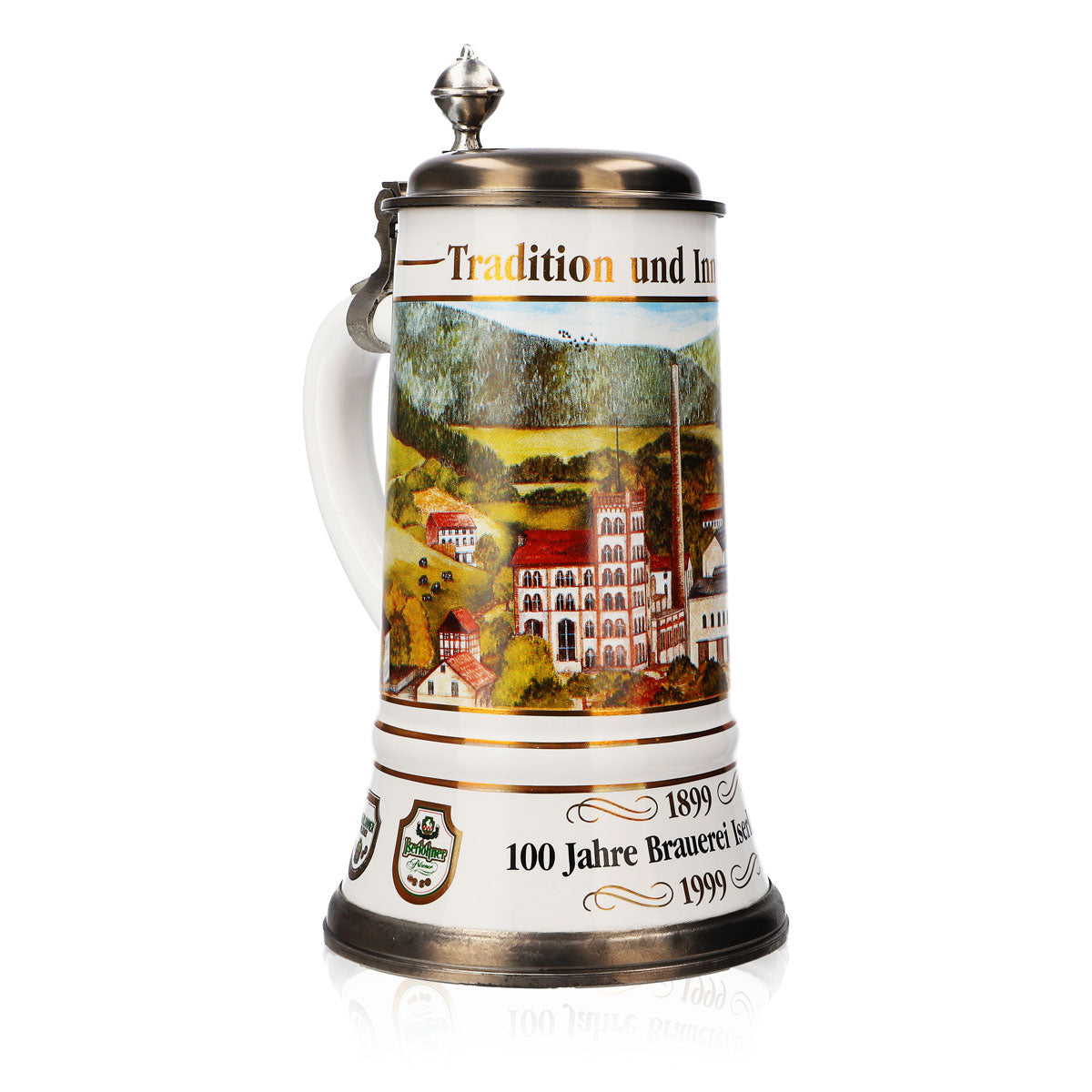 Krombacher Bierglas Steinzeugkrug Seidel Zinndeckel 1,09l Krug "100 Jahre" – Ansicht 2