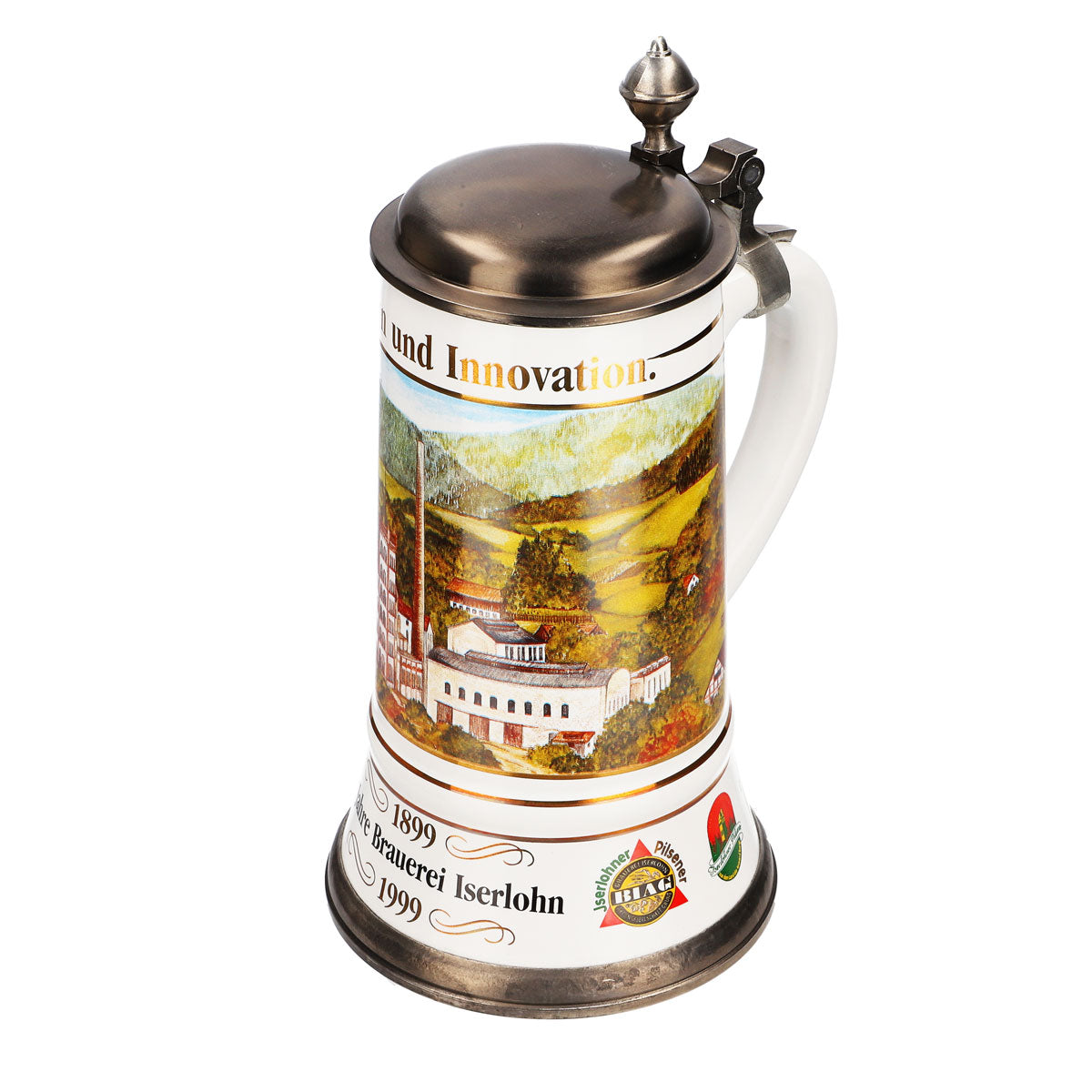 Krombacher Bierglas Steinzeugkrug Seidel Zinndeckel 1,09l Krug "100 Jahre" – Ansicht 6