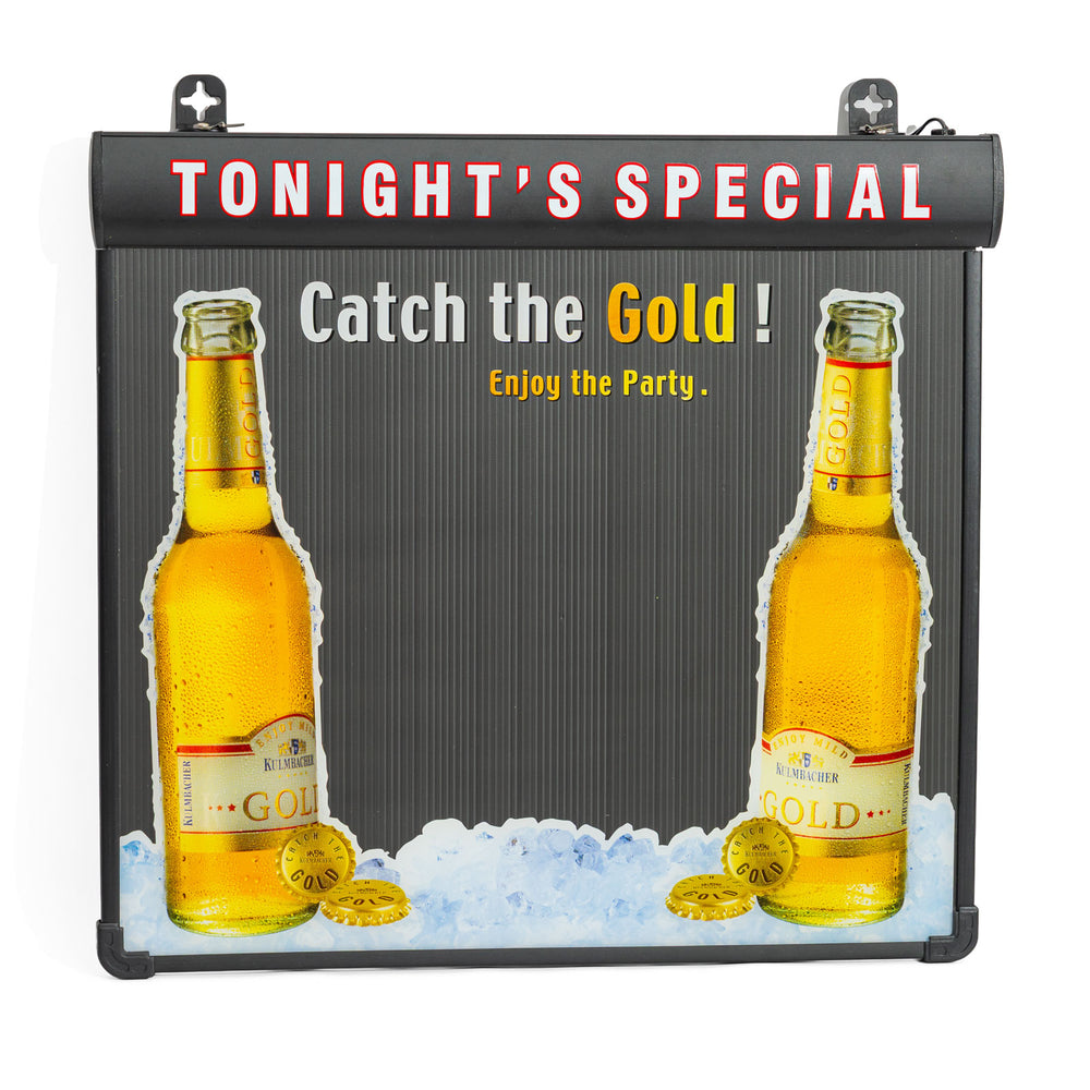 Kulmbacher Reichelbräu Bier Leuchtreklame LED Catch the Gold! Schreibtafel