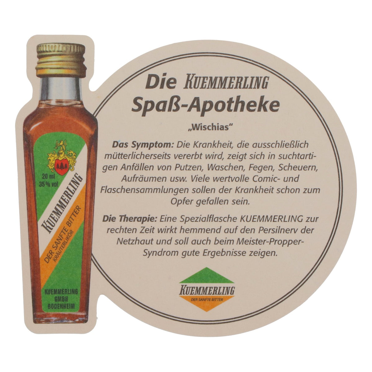 Kümmerling Likör Bierdeckel Untersetzer Spaß-Apotheke Wischias