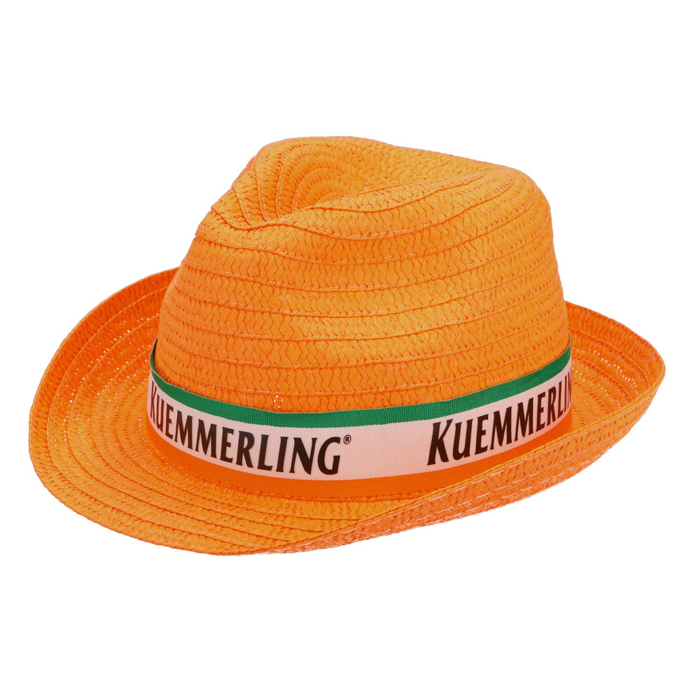Kümmerling Likör Strohhut Sommerhut Urlaushut Partyhut Orange weiß/grünes Band
