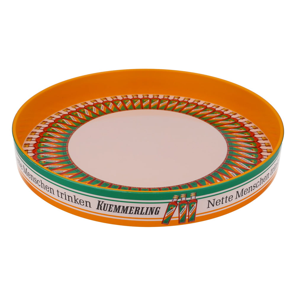Kümmerling Likör Tablett Flaschenkreis Orange hoher Rand 32cm Durchmesser