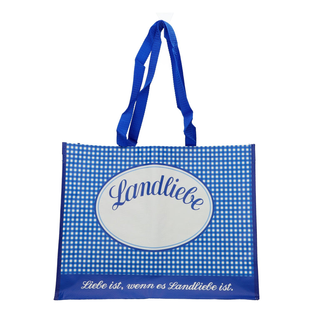 Landliebe Milch Tragetasche Einkaufstasche blau-weiß kariert 45x35x16,5cm