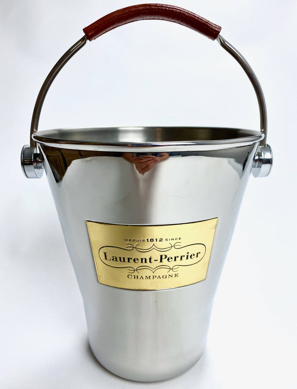 Laurent Perrier Champagner Flaschenkühler Eiswürfelbehälter Metalleimer mit Lederband