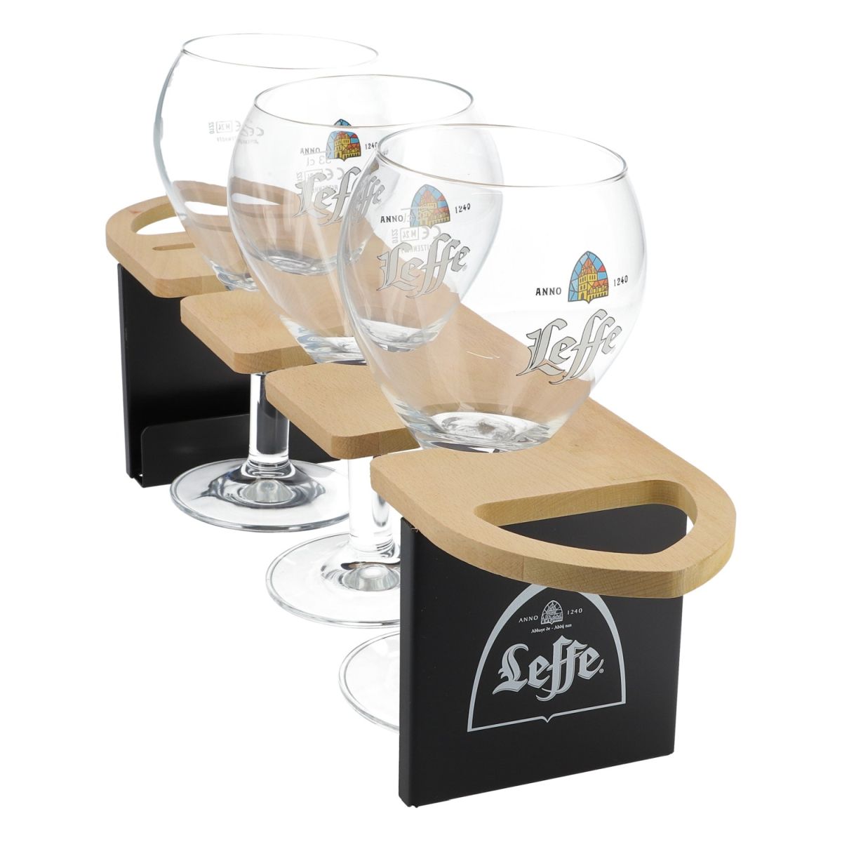 Leffe Bierglas Halterung Set inkl. 3 Gläser für Bar & Tresen aus Echtholz – Ansicht 2