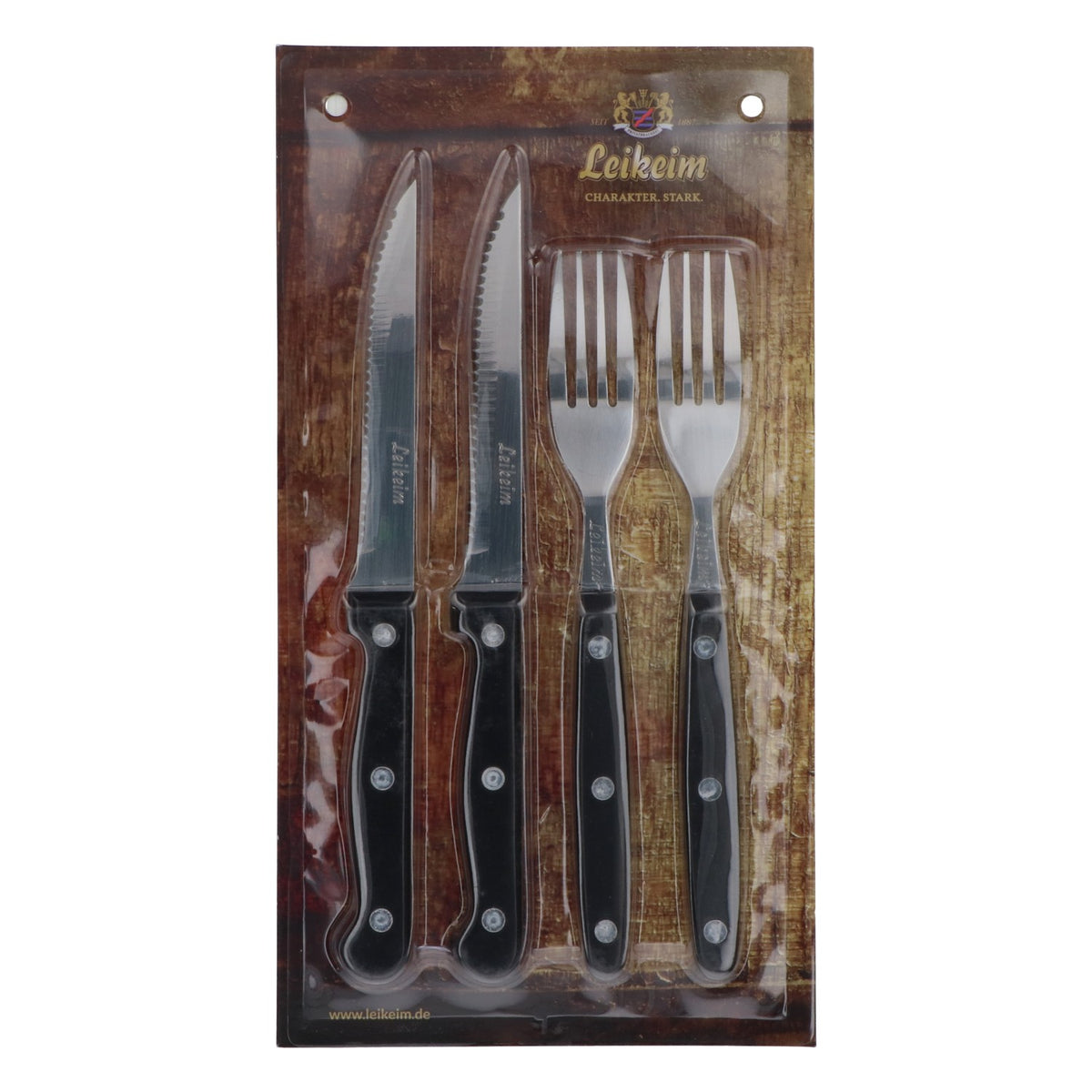Leikeim Steakbesteck Set 4-teilig Messer Gabel schwarz Grillbesteck – Ansicht 5