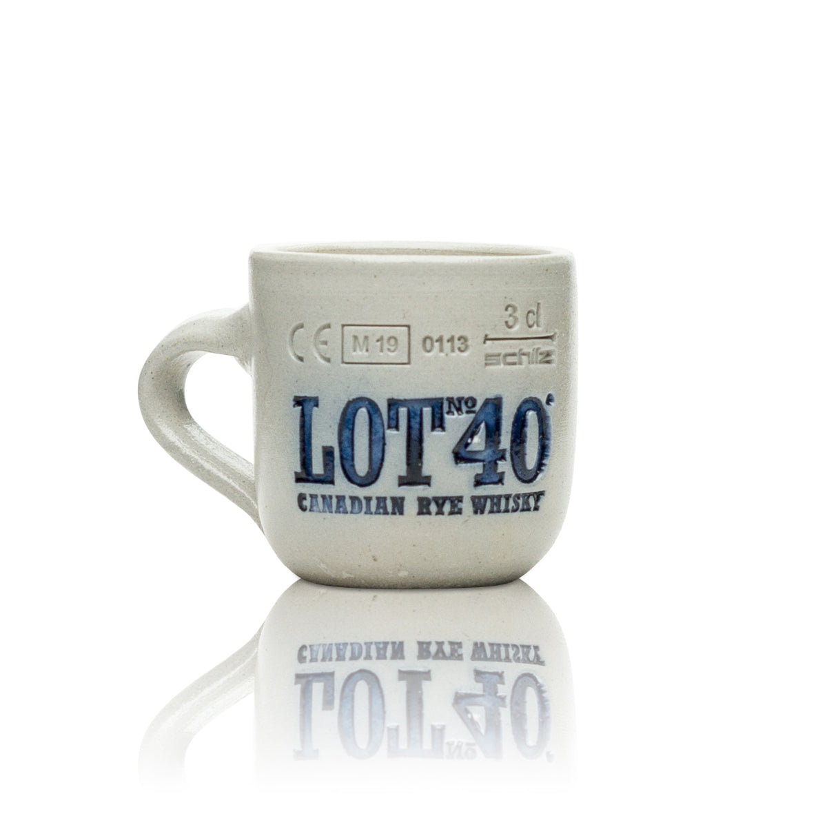 Lot No. 40 Whiskey Becher 3cl grau Shot Krug Keramik Relief Glas Schnaps Kurze – Ansicht 2