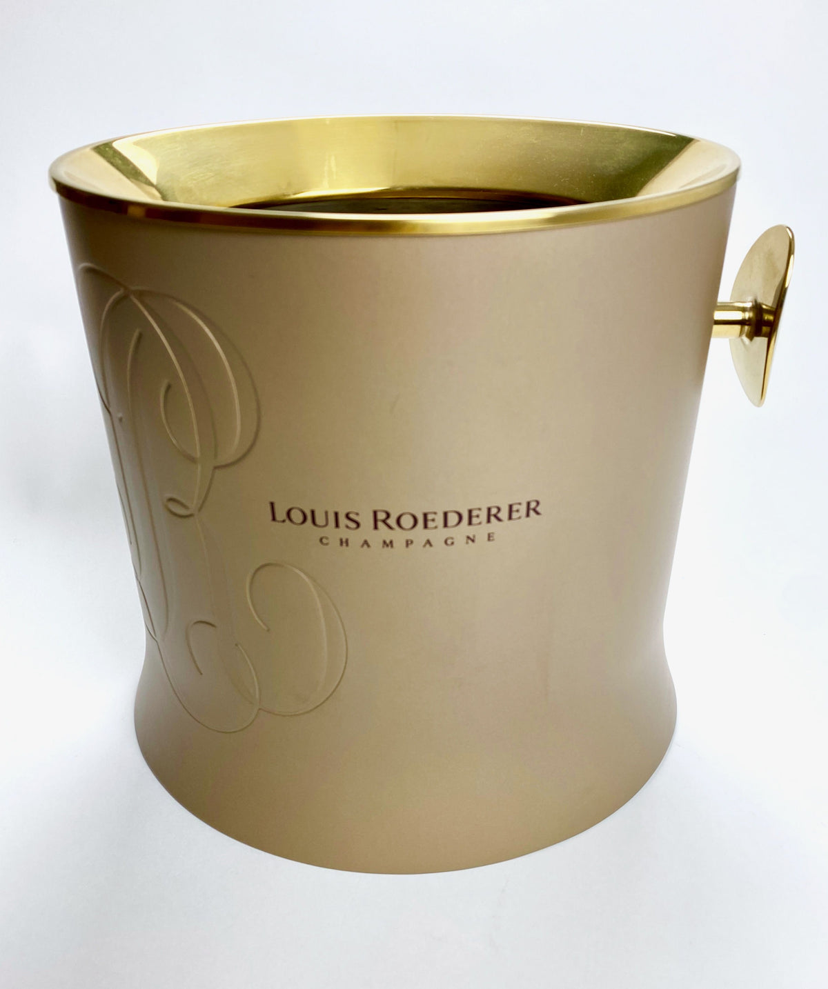Louis Roederer Champagner Flaschenkühler Eiswürfelbehälter single Goldrand metall