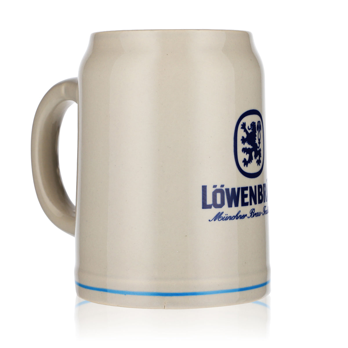 Löwenbräu Bier Glas 0,5l Tonkrug Bierseidel kleines Logo hellblauer Ring – Ansicht 2