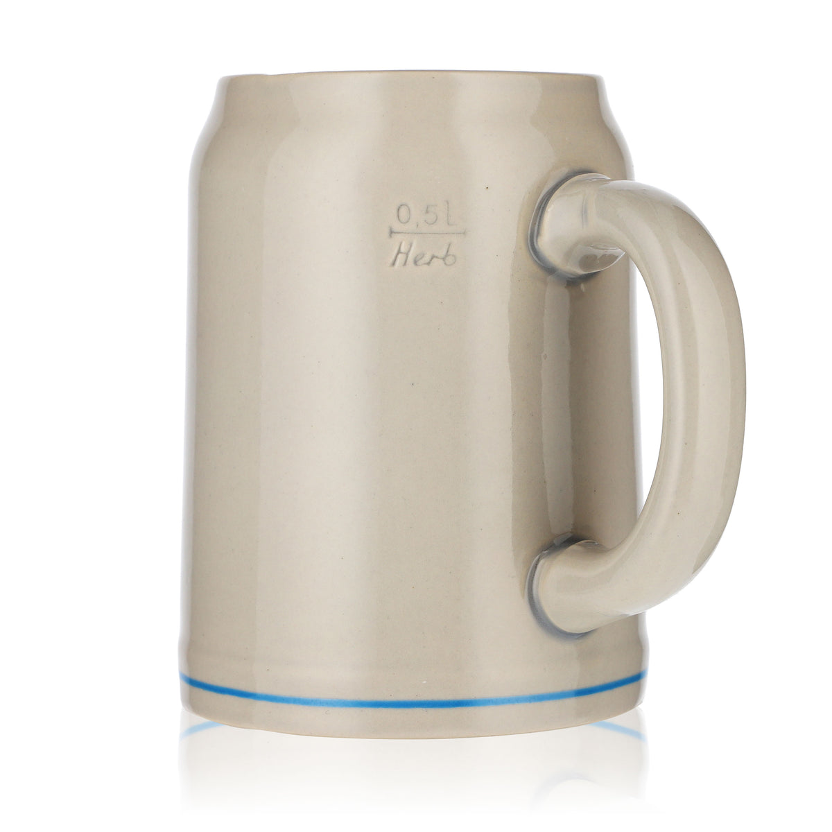 Löwenbräu Bier Glas 0,5l Tonkrug Bierseidel kleines Logo hellblauer Ring – Ansicht 4