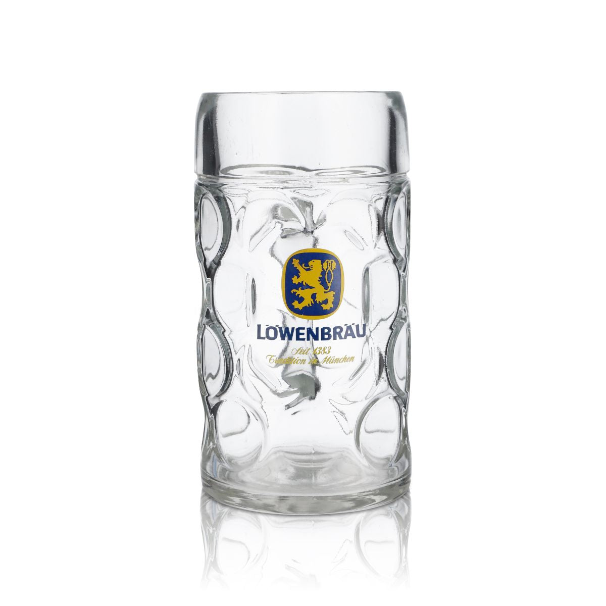 Löwenbräu Maßkrug Glas 1l Humpen Seidel Kontur Gläser Brauerei Bayern Volksfest