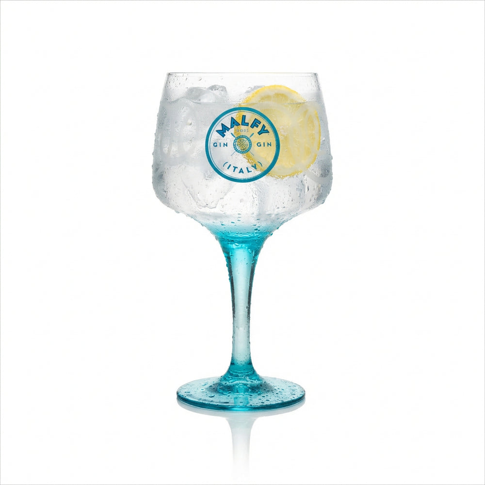 Malfy Gin Ballonglas 0,6 l – Copa Glas mit blauem Stiel Gin Tonic Sonderedition