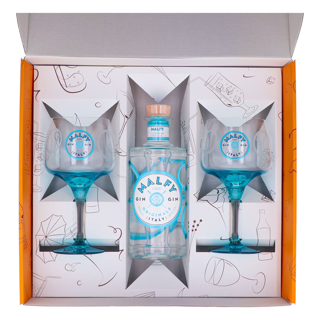 Malfy Gin Geschenkset 0,7l Flasche 41,0 % Vol. + Ballongläser–Orange – Ansicht 3