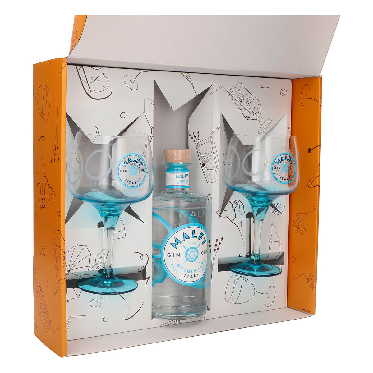 Malfy Gin Geschenkset 0,7l Flasche 41,0 % Vol. + Ballongläser–Orange – Ansicht 5