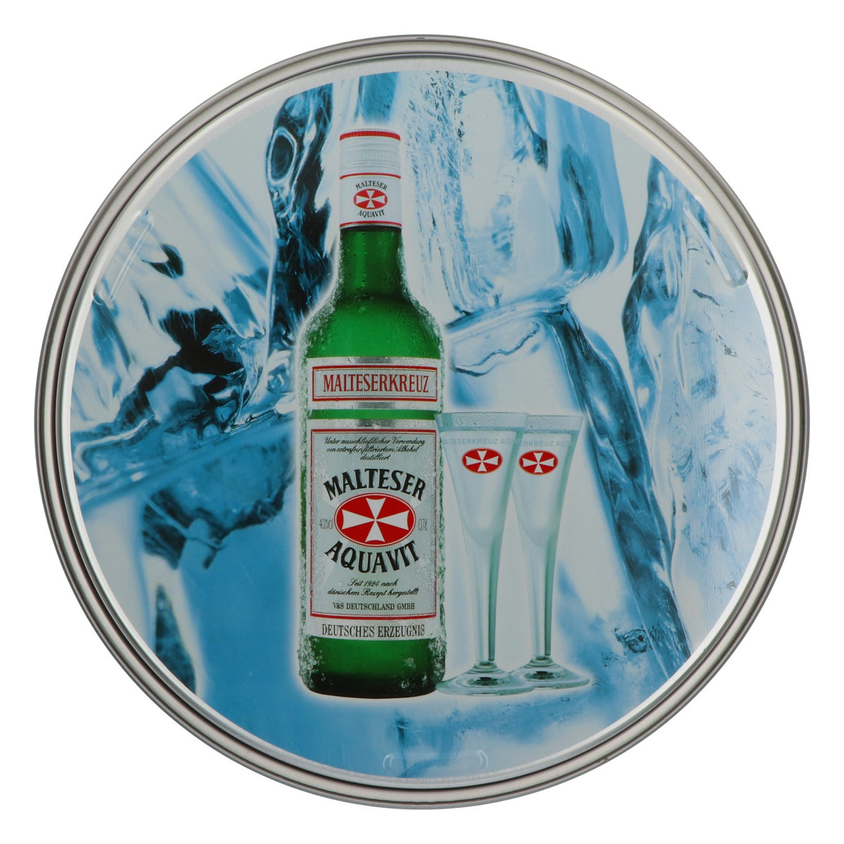 Malteser Aquavit Tablett rund Metall Serviertablett Barzubehör Ø34cm – Ansicht 3